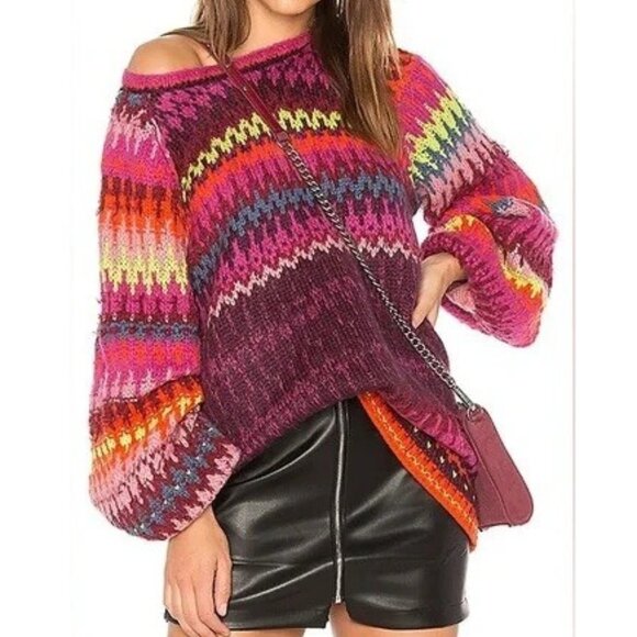 Free People Castles in the Sky Pullover Sweater Women's Multi Balloon Sleeve S - Picture 1 of 9